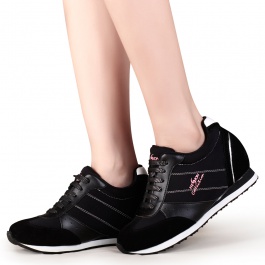 【赫升】「特价268元」热卖韩版女士隐形增高鞋磨砂牛皮增高6.5CM黑色