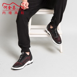 【何金昌】酒红色时尚爆款弹力布增高鞋新款弹力布时尚运动鞋7CM