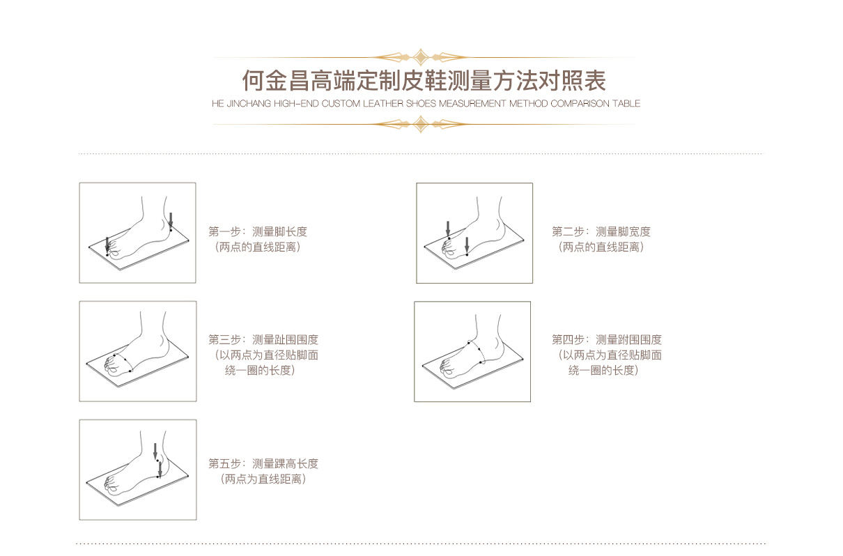 何金昌高端定制皮鞋测量方法对照表